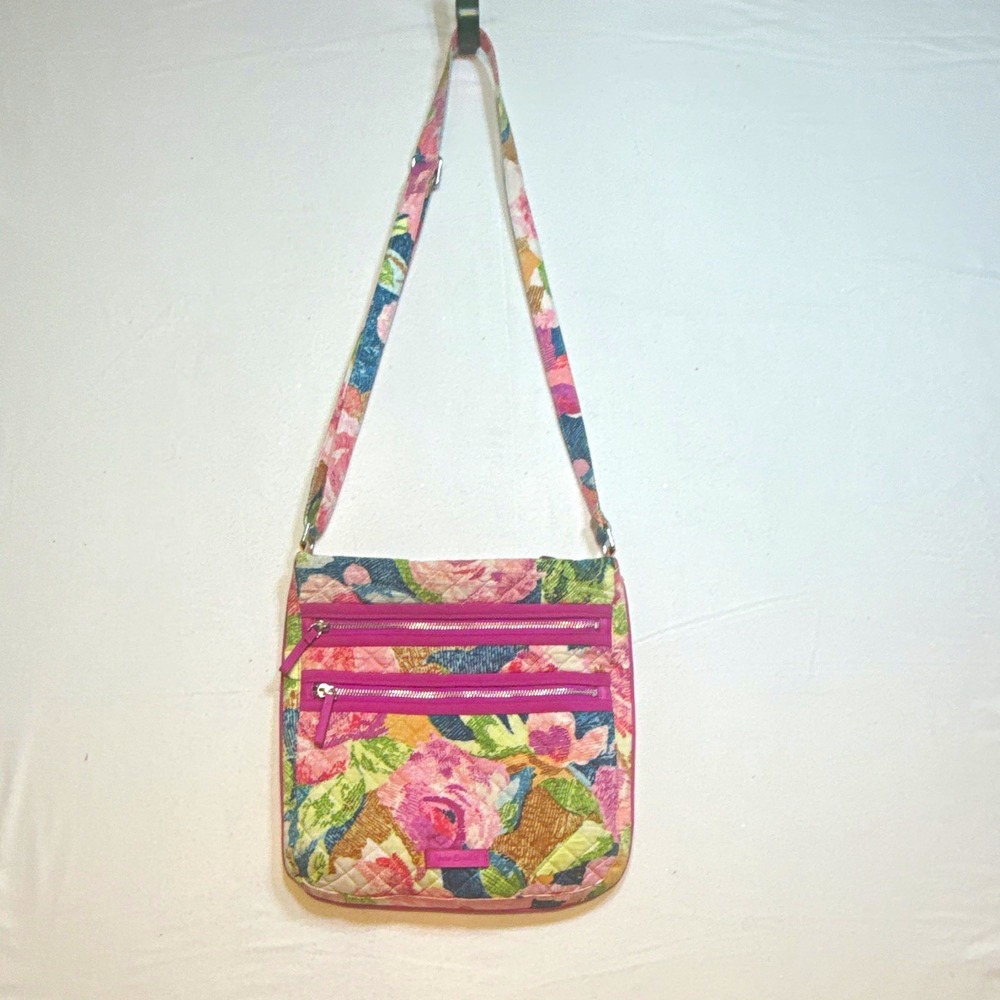 Vera Bradley Multicolor Floral Quilted Crossbody  Bag Pink Floral Slim File Bag